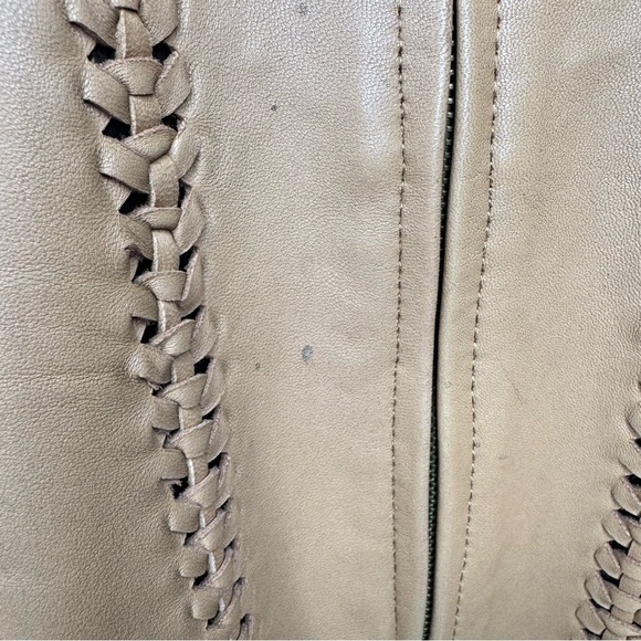 Peck and Peck Tan Brown Genuine Leather Sweater Back Vest Full Zip Closure Large - Picture 9 of 11